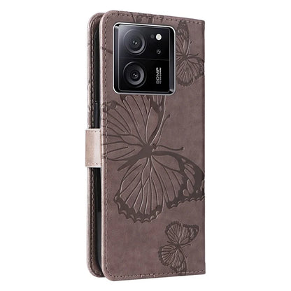 KT Imprinting Flower Series-2 For Xiaomi 13T / 13T Pro / Redmi K60 Ultra Cover Butterfly Imprint PU Leather Phone Case