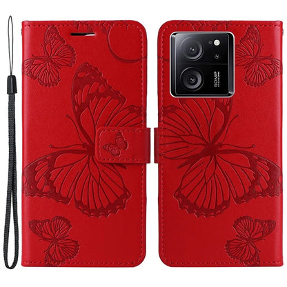 KT Imprinting Flower Series-2 For Xiaomi 13T / 13T Pro / Redmi K60 Ultra Cover Butterfly Imprint PU Leather Phone Case