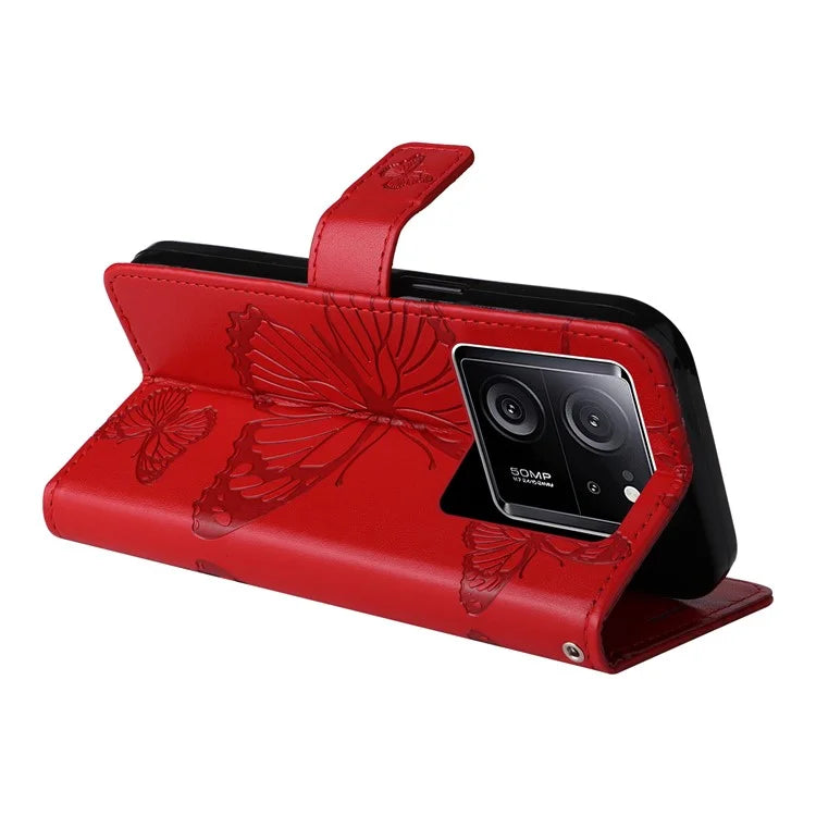 KT Imprinting Flower Series-2 For Xiaomi 13T / 13T Pro / Redmi K60 Ultra Cover Butterfly Imprint PU Leather Phone Case
