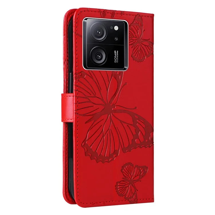 KT Imprinting Flower Series-2 For Xiaomi 13T / 13T Pro / Redmi K60 Ultra Cover Butterfly Imprint PU Leather Phone Case