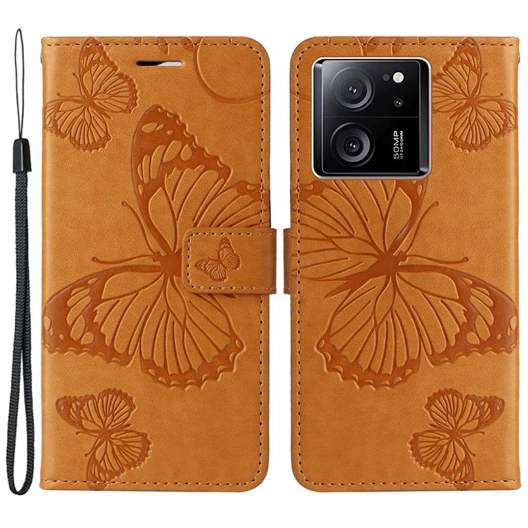 KT Imprinting Flower Series-2 For Xiaomi 13T / 13T Pro / Redmi K60 Ultra Cover Butterfly Imprint PU Leather Phone Case