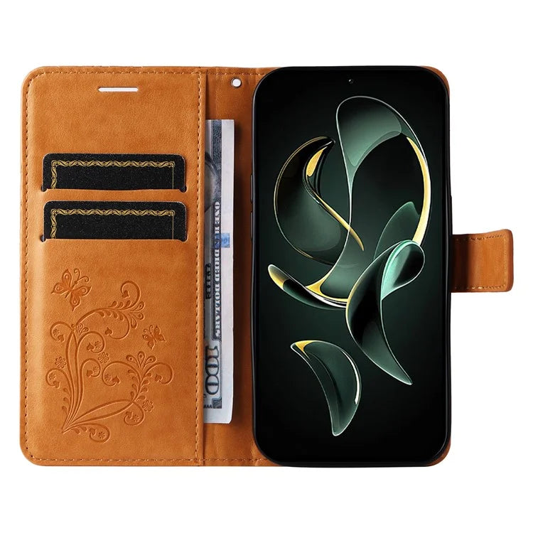 KT Imprinting Flower Series-2 For Xiaomi 13T / 13T Pro / Redmi K60 Ultra Cover Butterfly Imprint PU Leather Phone Case