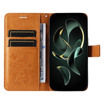 KT Imprinting Flower Series-2 For Xiaomi 13T / 13T Pro / Redmi K60 Ultra Cover Butterfly Imprint PU Leather Phone Case