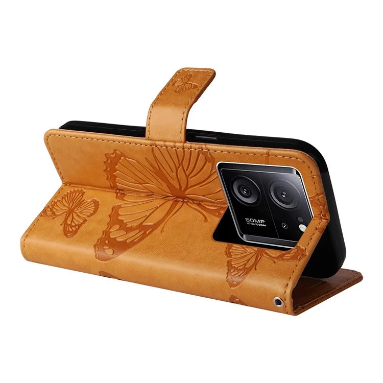 KT Imprinting Flower Series-2 For Xiaomi 13T / 13T Pro / Redmi K60 Ultra Cover Butterfly Imprint PU Leather Phone Case