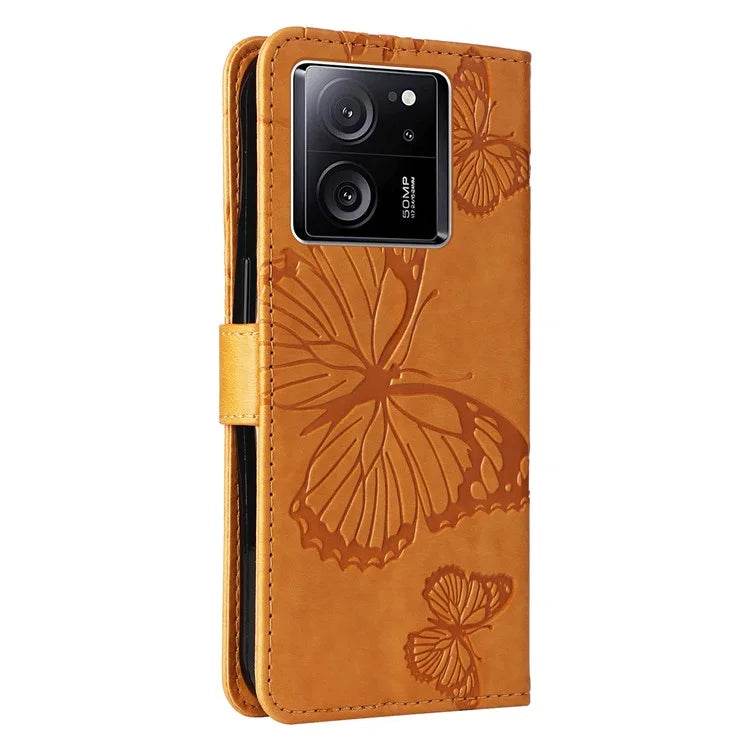 KT Imprinting Flower Series-2 For Xiaomi 13T / 13T Pro / Redmi K60 Ultra Cover Butterfly Imprint PU Leather Phone Case