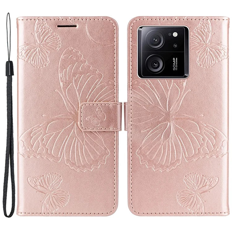 KT Imprinting Flower Series-2 For Xiaomi 13T / 13T Pro / Redmi K60 Ultra Cover Butterfly Imprint PU Leather Phone Case