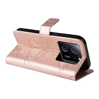 KT Imprinting Flower Series-2 For Xiaomi 13T / 13T Pro / Redmi K60 Ultra Cover Butterfly Imprint PU Leather Phone Case