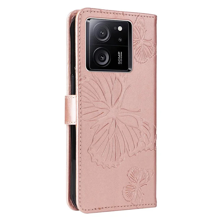 KT Imprinting Flower Series-2 For Xiaomi 13T / 13T Pro / Redmi K60 Ultra Cover Butterfly Imprint PU Leather Phone Case