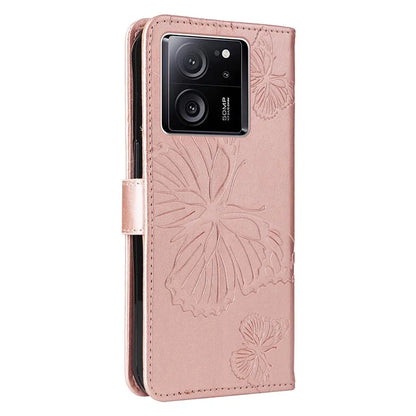 KT Imprinting Flower Series-2 For Xiaomi 13T / 13T Pro / Redmi K60 Ultra Cover Butterfly Imprint PU Leather Phone Case