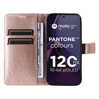 KT Imprinting Flower Series-2 For Motorola Moto G84 5G Case PU Leather Wallet Stand Butterfly Imprint Cell Phone Cover
