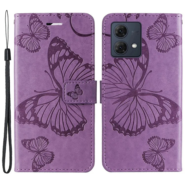KT Imprinting Flower Series-2 For Motorola Moto G84 5G Case PU Leather Wallet Stand Butterfly Imprint Cell Phone Cover
