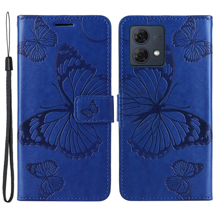 KT Imprinting Flower Series-2 For Motorola Moto G84 5G Case PU Leather Wallet Stand Butterfly Imprint Cell Phone Cover