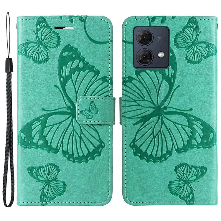 KT Imprinting Flower Series-2 For Motorola Moto G84 5G Case PU Leather Wallet Stand Butterfly Imprint Cell Phone Cover