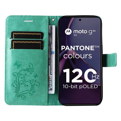 KT Imprinting Flower Series-2 For Motorola Moto G84 5G Case PU Leather Wallet Stand Butterfly Imprint Cell Phone Cover