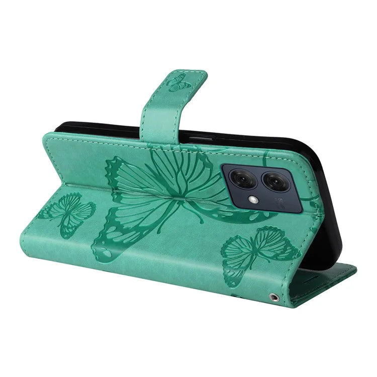 KT Imprinting Flower Series-2 For Motorola Moto G84 5G Case PU Leather Wallet Stand Butterfly Imprint Cell Phone Cover