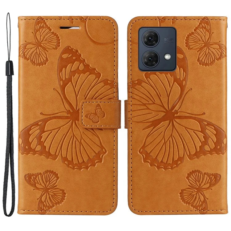 KT Imprinting Flower Series-2 For Motorola Moto G84 5G Case PU Leather Wallet Stand Butterfly Imprint Cell Phone Cover