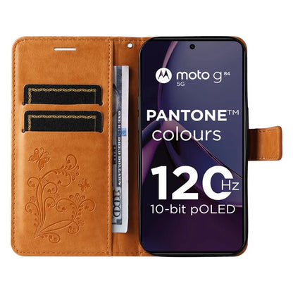 KT Imprinting Flower Series-2 For Motorola Moto G84 5G Case PU Leather Wallet Stand Butterfly Imprint Cell Phone Cover
