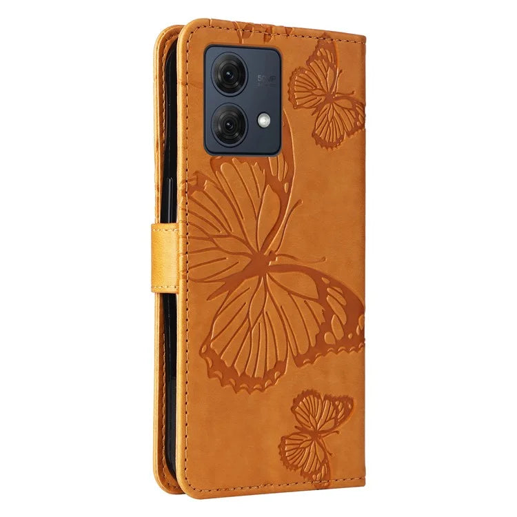 KT Imprinting Flower Series-2 For Motorola Moto G84 5G Case PU Leather Wallet Stand Butterfly Imprint Cell Phone Cover