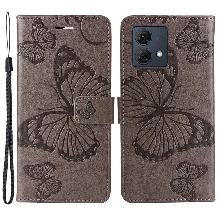 KT Imprinting Flower Series-2 For Motorola Moto G84 5G Case PU Leather Wallet Stand Butterfly Imprint Cell Phone Cover