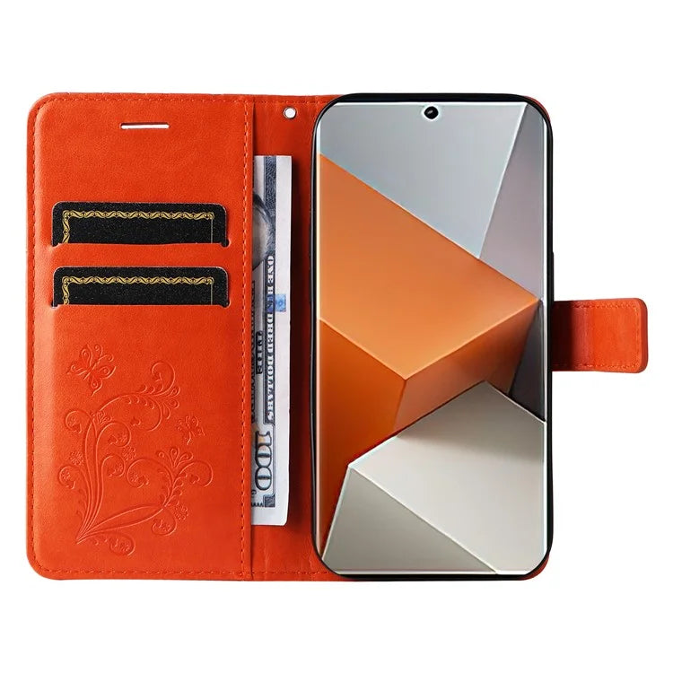 KT Imprinting Flower Series-2 For Xiaomi Redmi Note 13 Pro+ Case Butterfly Imprint Wallet Stand PU Leather Smart Phone Cover