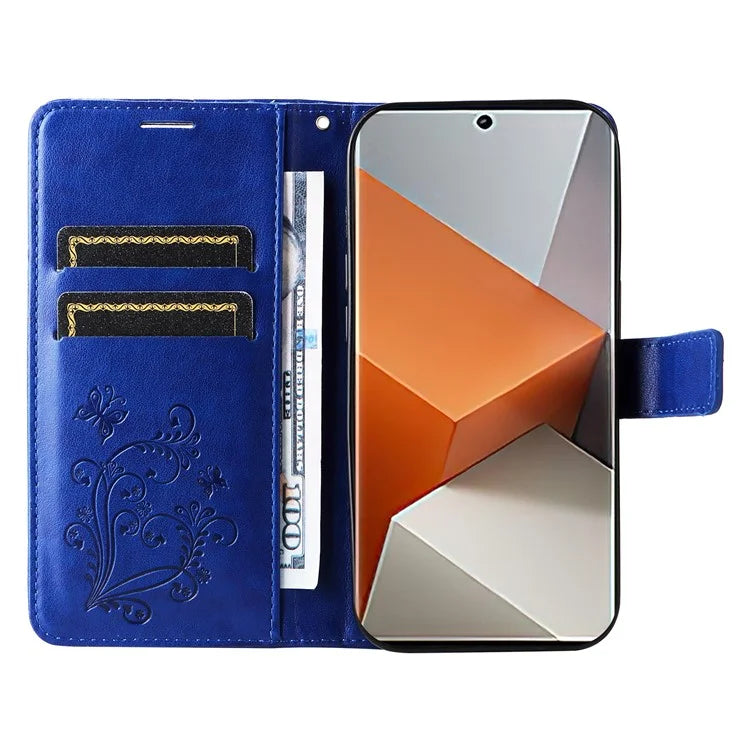 KT Imprinting Flower Series-2 For Xiaomi Redmi Note 13 Pro+ Case Butterfly Imprint Wallet Stand PU Leather Smart Phone Cover