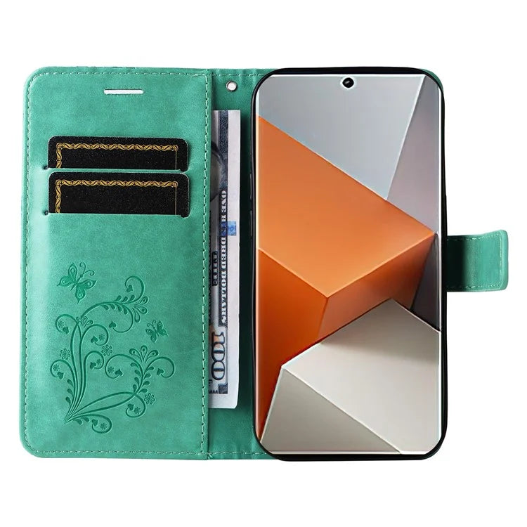 KT Imprinting Flower Series-2 For Xiaomi Redmi Note 13 Pro+ Case Butterfly Imprint Wallet Stand PU Leather Smart Phone Cover
