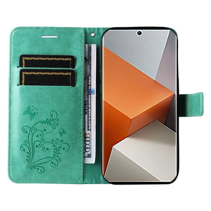 KT Imprinting Flower Series-2 For Xiaomi Redmi Note 13 Pro+ Case Butterfly Imprint Wallet Stand PU Leather Smart Phone Cover