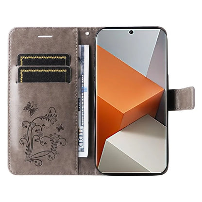KT Imprinting Flower Series-2 For Xiaomi Redmi Note 13 Pro+ Case Butterfly Imprint Wallet Stand PU Leather Smart Phone Cover
