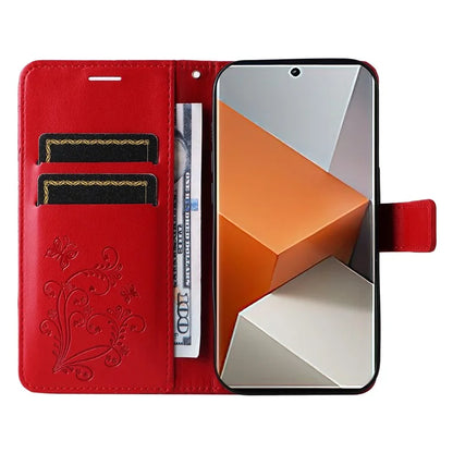 KT Imprinting Flower Series-2 For Xiaomi Redmi Note 13 Pro+ Case Butterfly Imprint Wallet Stand PU Leather Smart Phone Cover