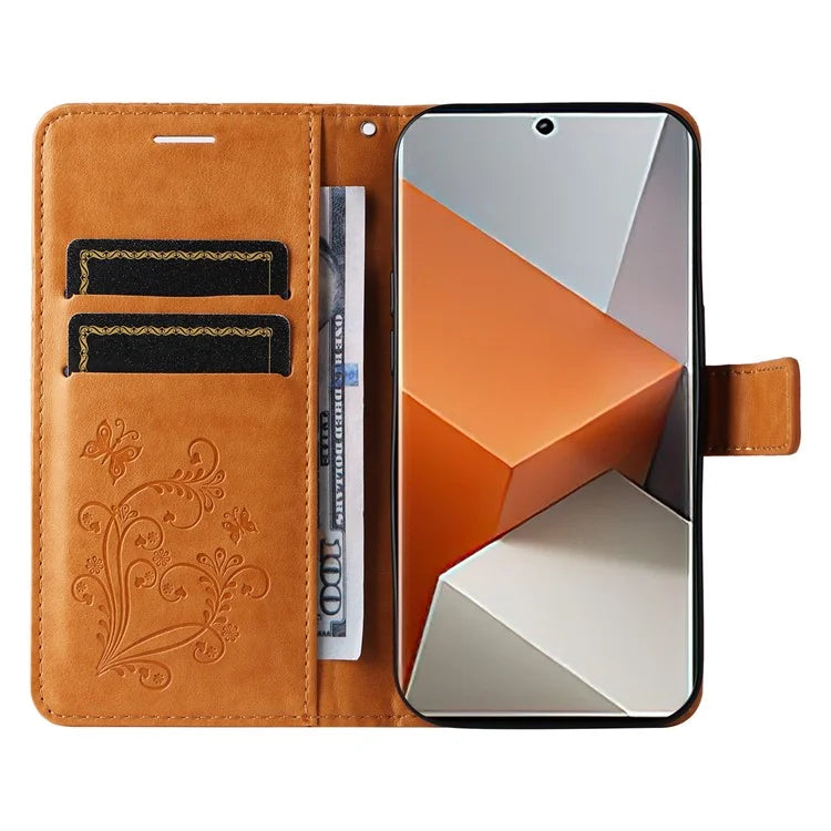 KT Imprinting Flower Series-2 For Xiaomi Redmi Note 13 Pro+ Case Butterfly Imprint Wallet Stand PU Leather Smart Phone Cover