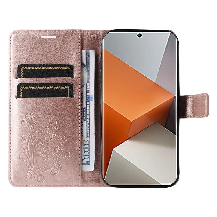 KT Imprinting Flower Series-2 For Xiaomi Redmi Note 13 Pro+ Case Butterfly Imprint Wallet Stand PU Leather Smart Phone Cover