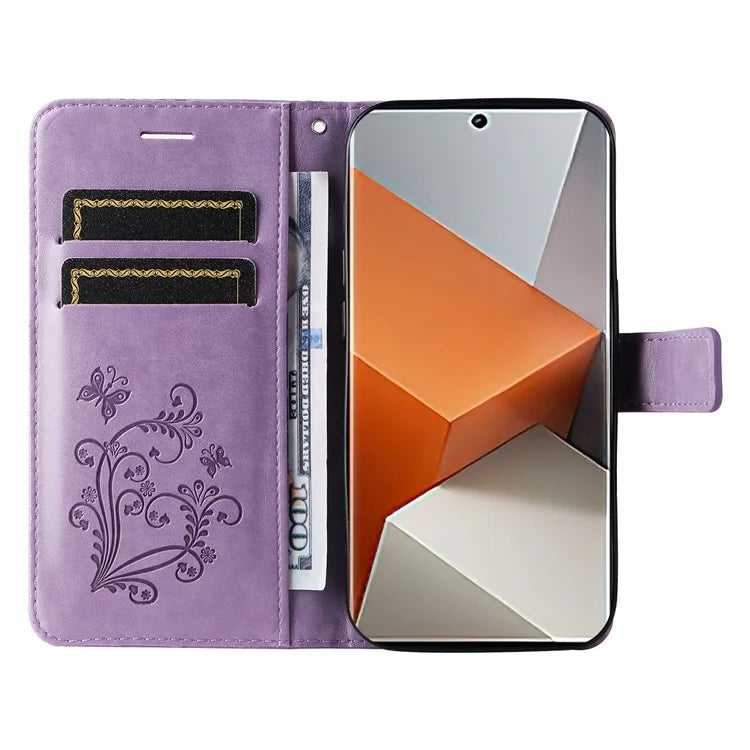KT Imprinting Flower Series-2 For Xiaomi Redmi Note 13 Pro+ Case Butterfly Imprint Wallet Stand PU Leather Smart Phone Cover