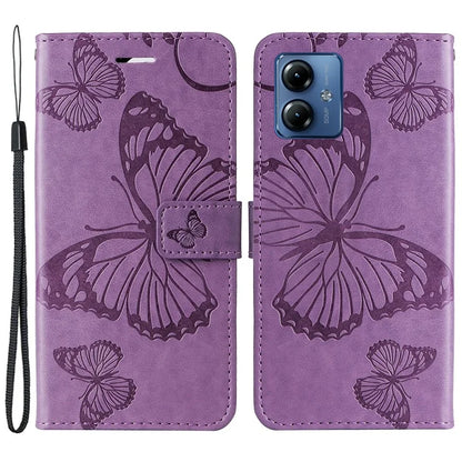 KT Imprinting Flower Series-2 For Motorola Moto G14 4G Case PU Leather Wallet Stand Butterfly Imprint Phone Cover