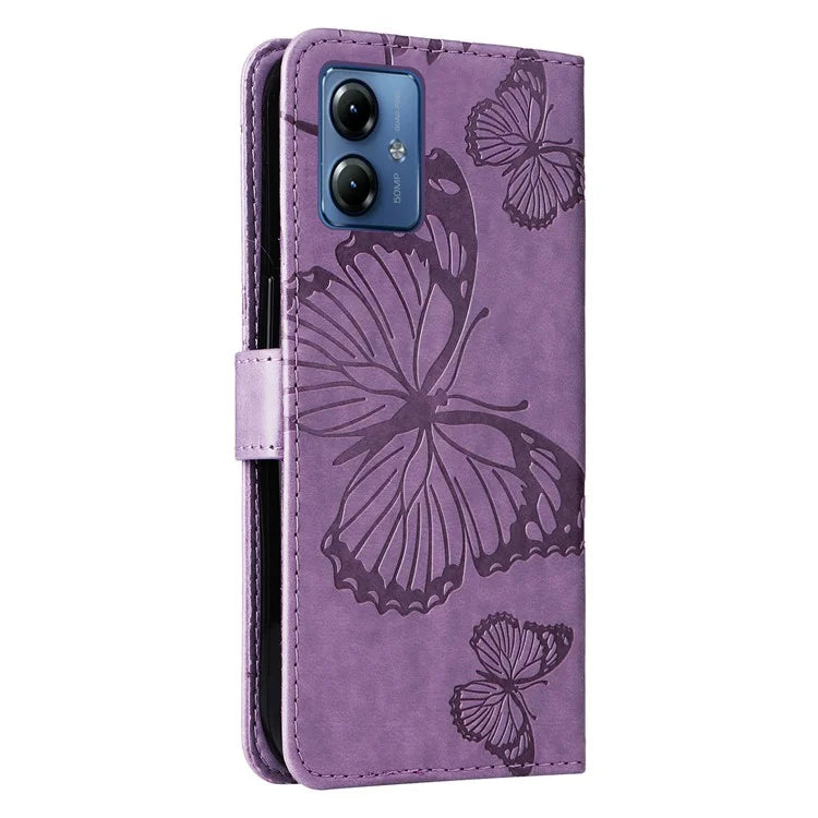 KT Imprinting Flower Series-2 For Motorola Moto G14 4G Case PU Leather Wallet Stand Butterfly Imprint Phone Cover