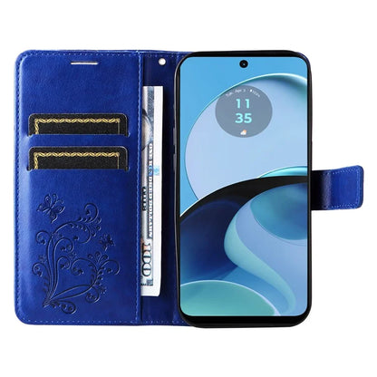 KT Imprinting Flower Series-2 For Motorola Moto G14 4G Case PU Leather Wallet Stand Butterfly Imprint Phone Cover