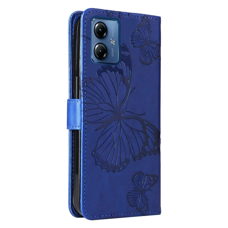 KT Imprinting Flower Series-2 For Motorola Moto G14 4G Case PU Leather Wallet Stand Butterfly Imprint Phone Cover