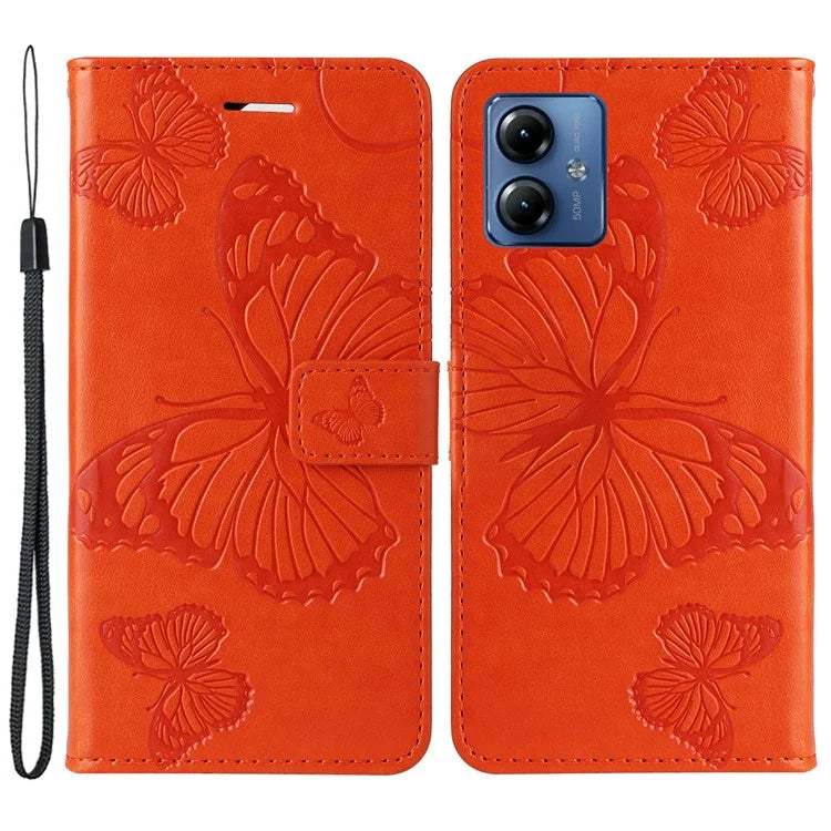 KT Imprinting Flower Series-2 For Motorola Moto G14 4G Case PU Leather Wallet Stand Butterfly Imprint Phone Cover