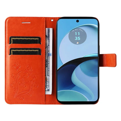 KT Imprinting Flower Series-2 For Motorola Moto G14 4G Case PU Leather Wallet Stand Butterfly Imprint Phone Cover