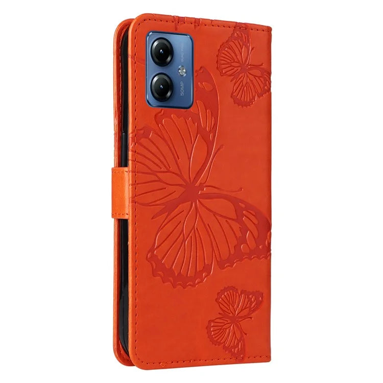 KT Imprinting Flower Series-2 For Motorola Moto G14 4G Case PU Leather Wallet Stand Butterfly Imprint Phone Cover