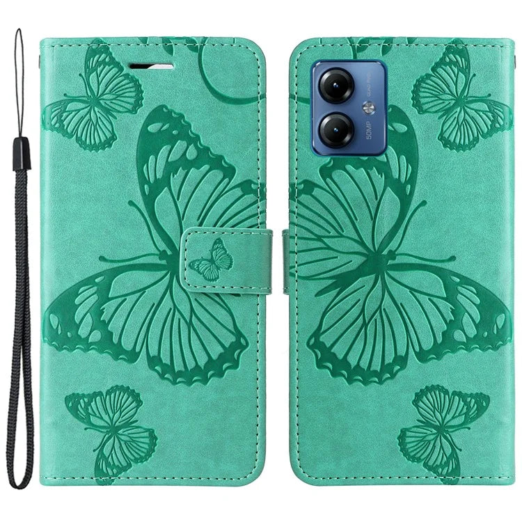 KT Imprinting Flower Series-2 For Motorola Moto G14 4G Case PU Leather Wallet Stand Butterfly Imprint Phone Cover