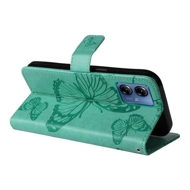 KT Imprinting Flower Series-2 For Motorola Moto G14 4G Case PU Leather Wallet Stand Butterfly Imprint Phone Cover
