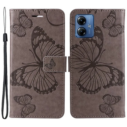 KT Imprinting Flower Series-2 For Motorola Moto G14 4G Case PU Leather Wallet Stand Butterfly Imprint Phone Cover