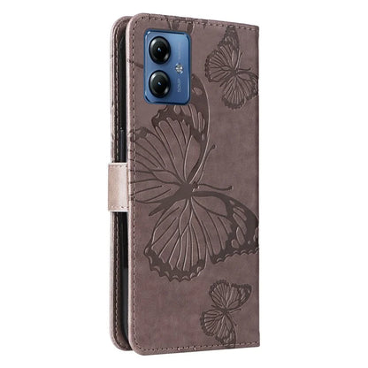 KT Imprinting Flower Series-2 For Motorola Moto G14 4G Case PU Leather Wallet Stand Butterfly Imprint Phone Cover