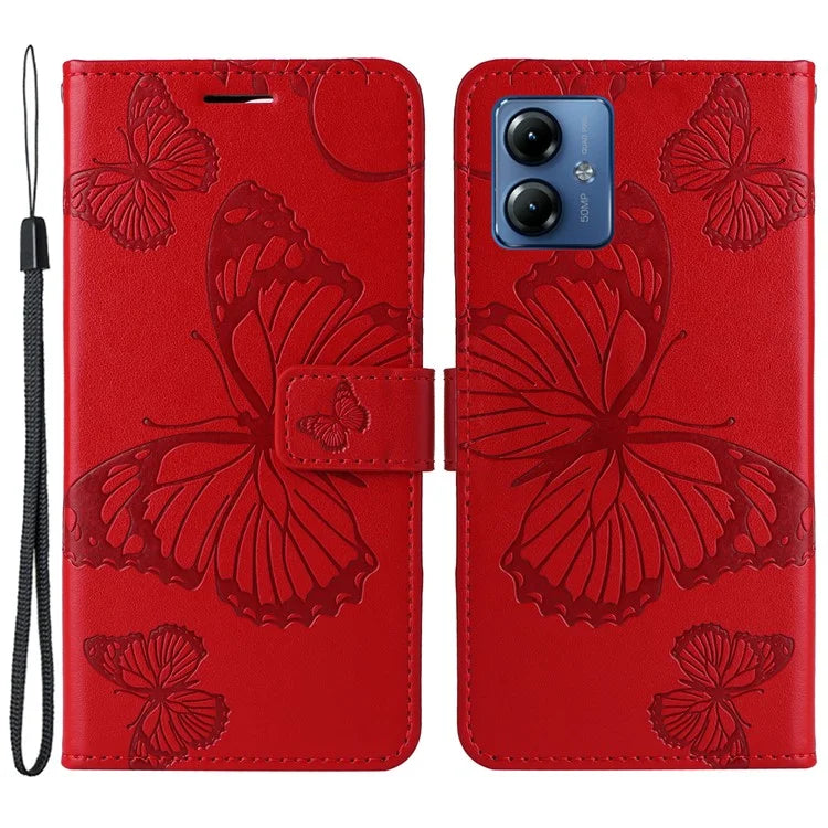 KT Imprinting Flower Series-2 For Motorola Moto G14 4G Case PU Leather Wallet Stand Butterfly Imprint Phone Cover