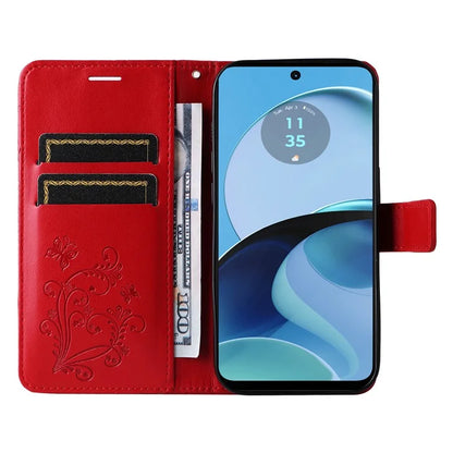 KT Imprinting Flower Series-2 For Motorola Moto G14 4G Case PU Leather Wallet Stand Butterfly Imprint Phone Cover