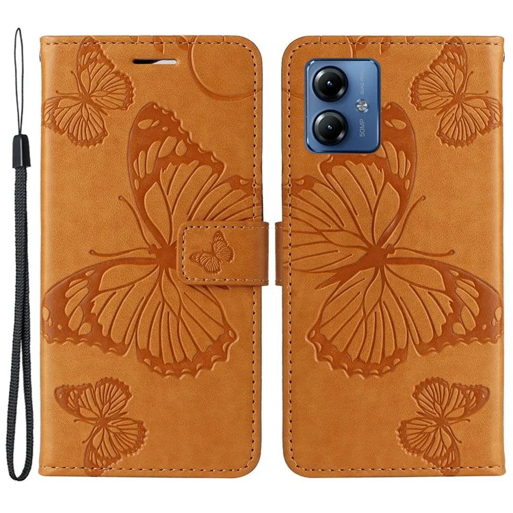 KT Imprinting Flower Series-2 For Motorola Moto G14 4G Case PU Leather Wallet Stand Butterfly Imprint Phone Cover