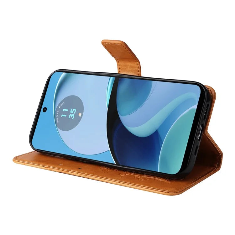 KT Imprinting Flower Series-2 For Motorola Moto G14 4G Case PU Leather Wallet Stand Butterfly Imprint Phone Cover