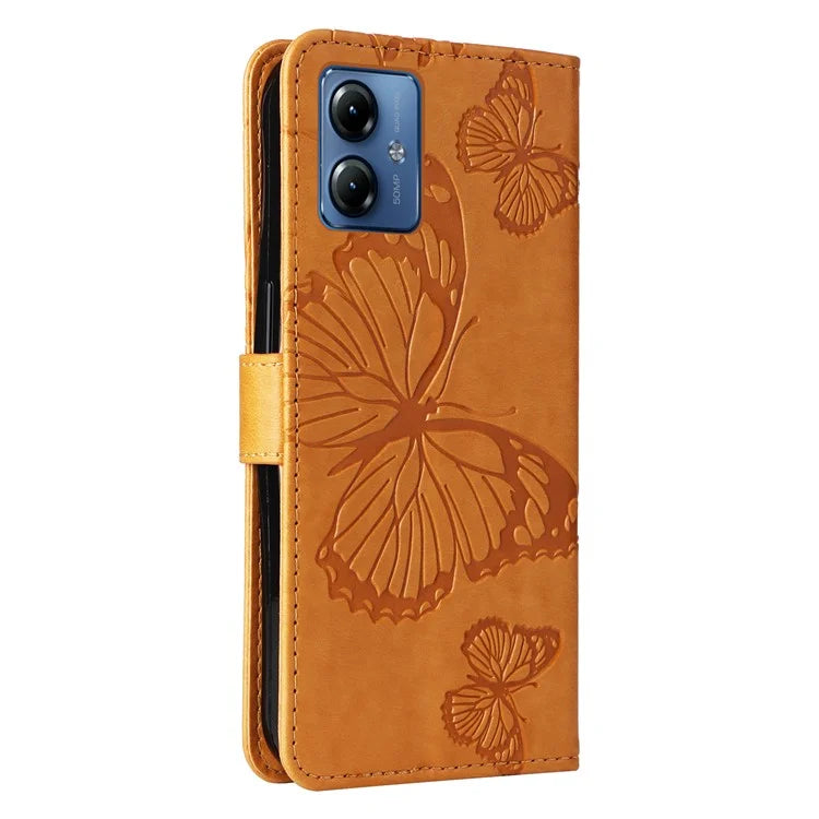 KT Imprinting Flower Series-2 For Motorola Moto G14 4G Case PU Leather Wallet Stand Butterfly Imprint Phone Cover
