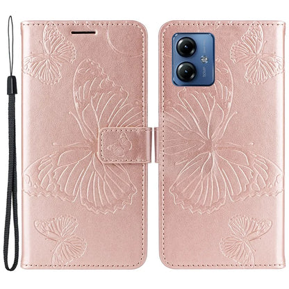 KT Imprinting Flower Series-2 For Motorola Moto G14 4G Case PU Leather Wallet Stand Butterfly Imprint Phone Cover