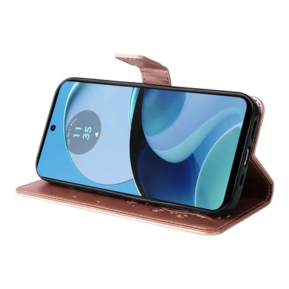 KT Imprinting Flower Series-2 For Motorola Moto G14 4G Case PU Leather Wallet Stand Butterfly Imprint Phone Cover